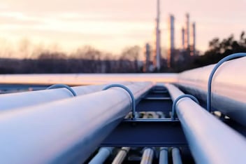 Industrial pipes at an oil and gas production site